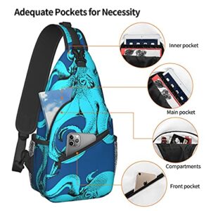 loquehv Octopus Navy Blue Kraken Nautical Sling Backpack Chest Bag Waterproof Crossbody Shoulder Bag, Small Travel Hiking Daypack For Men Women Hiking Outdoor