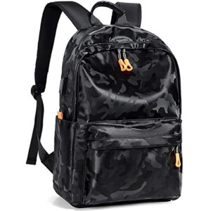black backpack for boys and men, 15.6 inch laptop backpack college students school bookbag with usb (camo)