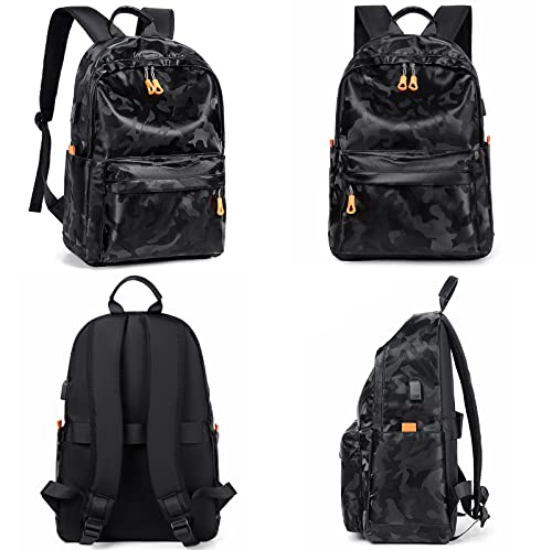 Black BackPack for Boys and Men, 15.6 Inch Laptop BackPack College Students School Bookbag with USB (Camo)