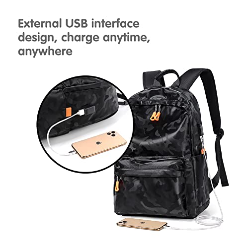 Black BackPack for Boys and Men, 15.6 Inch Laptop BackPack College Students School Bookbag with USB (Camo)