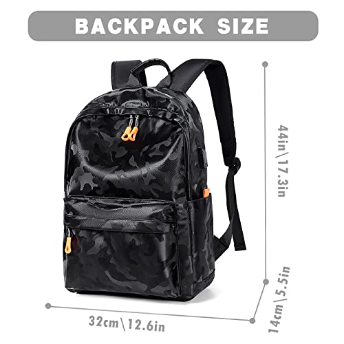 Black BackPack for Boys and Men, 15.6 Inch Laptop BackPack College Students School Bookbag with USB (Camo)