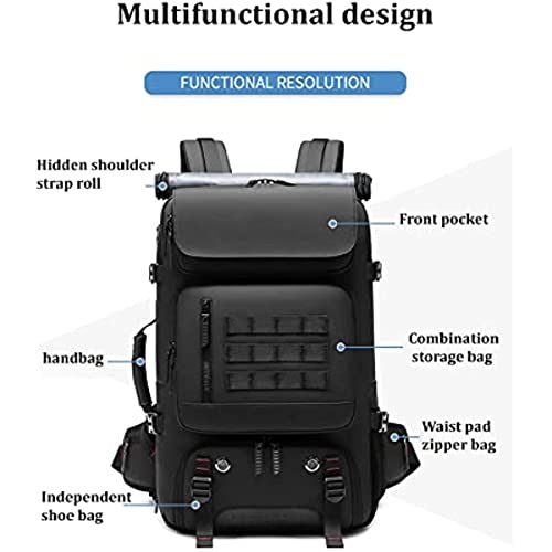 Extra Large Backpack for Men 50l, Men Travel Backpack,Waterproof 17 Inch Business Laptop Backpack with Shoe Bag, Hidden USB Charging Port Outdoor Backpack for Woman, Black, 21.65*13*7.87 Inch