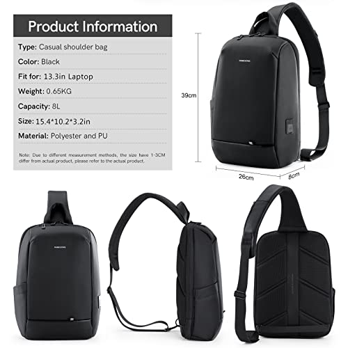 Kingsons Sling Bag Men Crossbody Shoulder Bag with USB Charging Port Waterproof RFID Anti-theft Travel Chest Bags Casual Daypack Fit for 13.3in Laptop