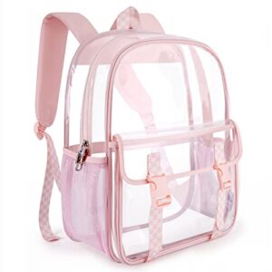 mommore Clear Backpack Heavy Duty Thick PVC Clear Bookbags for School Large Transparent Backpack with Lockable Zippers