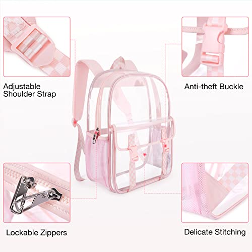 mommore Clear Backpack Heavy Duty Thick PVC Clear Bookbags for School Large Transparent Backpack with Lockable Zippers