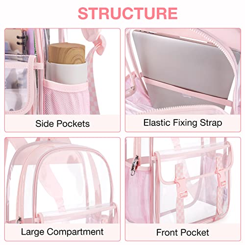 mommore Clear Backpack Heavy Duty Thick PVC Clear Bookbags for School Large Transparent Backpack with Lockable Zippers