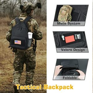 Guayma Small Tactical Foldable Backpack Military Molle Bags Hiking Daypacks For Men&Women Travel Work Outdoors,black