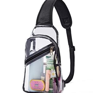 Dotpraise Clear Sling Bag Stadium Approved, 11"x 7" Small Clear Chest Backpack with Front Pocket, Clear Crossbody Chest Bag for Men Women, Black