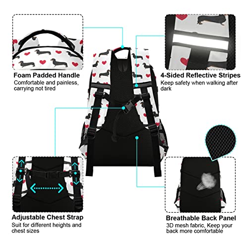 Dachshund Dog Love Heat Paw Print Backpacks Travel Laptop Daypack School Book Bag for Men Women Teens Kids