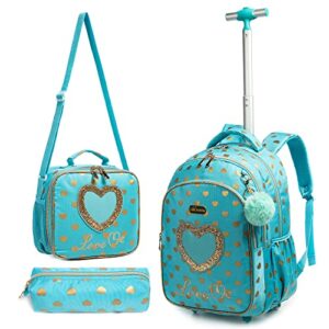mohco rolling backpack 18 inch with lunch bag and pencil case wheeled school backpack for boys and girls (love)