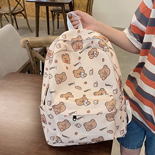 Kaupuar Japanese Backpack Kawaii Backpack for School Teen Girls Aesthetic Backpack Student Lovely Bookbag (Beige)