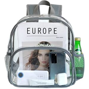 clear backpack stadium approved 12x12x6 heavy duty pvc plastic transparent backpack small see through mini clear backpacks for festival venues games sport event concert school security travel,gray