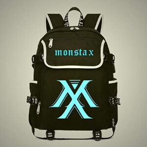 JUSTGOGO Luminous KPOP MONSTA X Backpack Daypack Laptop Bag College Bag Book Bag School Bag with USB Charging Port