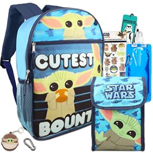 fast forward baby yoda backpack with lunch bag for boys – bundle with baby yoda backpack, baby yoda lunch box, water bottle, stickers, keychain, more | star wars backpack set