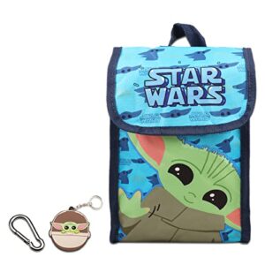 Fast Forward Baby Yoda Backpack with Lunch Bag for Boys - Bundle with Baby Yoda Backpack, Baby Yoda Lunch Box, Water Bottle, Stickers, Keychain, More | Star Wars Backpack Set