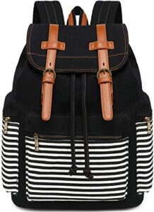 bluboon canvas school backpack women college bookbag girls travel rucksack 15.6inch laptop bag (black stripe)
