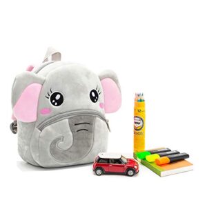 NICE CHOICE Cute Toddler Backpack Toddler Bag Plush Animal Cartoon Mini Travel Bag for Baby Girl Boy 2-6 Years(Grey Elephant)