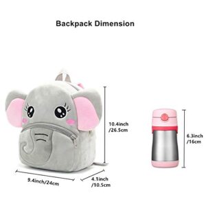 NICE CHOICE Cute Toddler Backpack Toddler Bag Plush Animal Cartoon Mini Travel Bag for Baby Girl Boy 2-6 Years(Grey Elephant)