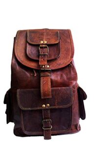 21″ brown leather backpack vintage rucksack laptop bag water resistant casual daypack college bookbag comfortable lightweight travel hiking/picnic for men
