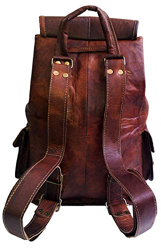 21" Brown Leather Backpack Vintage Rucksack Laptop Bag Water Resistant Casual Daypack College Bookbag Comfortable Lightweight Travel Hiking/picnic For Men
