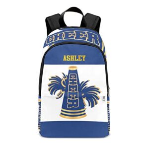 personalized name cheerleader megaphone blue backpack unisex bookbag for boy girl travel daypack bag purse 17.7 in