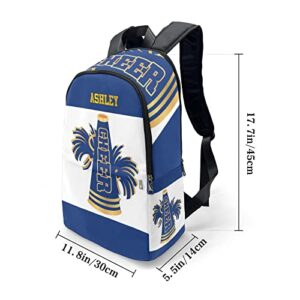 Personalized Name Cheerleader Megaphone Blue Backpack Unisex Bookbag for Boy Girl Travel Daypack Bag Purse 17.7 IN