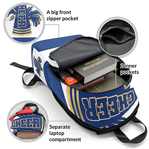 Personalized Name Cheerleader Megaphone Blue Backpack Unisex Bookbag for Boy Girl Travel Daypack Bag Purse 17.7 IN