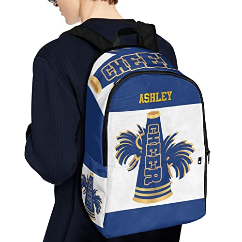 Personalized Name Cheerleader Megaphone Blue Backpack Unisex Bookbag for Boy Girl Travel Daypack Bag Purse 17.7 IN