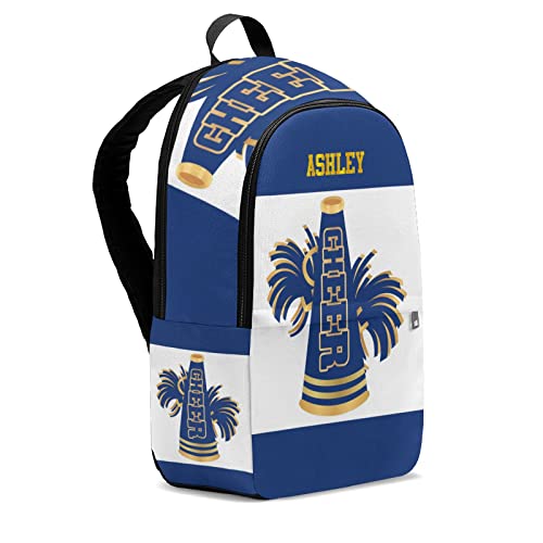 Personalized Name Cheerleader Megaphone Blue Backpack Unisex Bookbag for Boy Girl Travel Daypack Bag Purse 17.7 IN