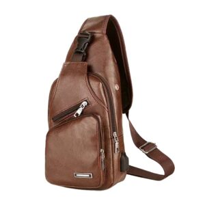 crossbody backpack for men women ,sling bag for men sling backpack with usb charging port sling backpack hiking backpack multipurpose crossbody chest bag for hiking camping outdoor travel brown