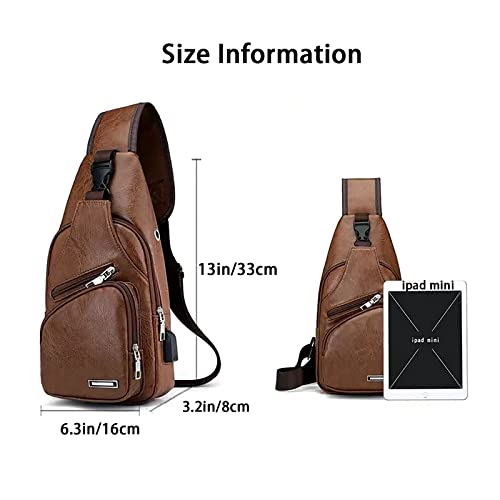 Crossbody Backpack for Men Women ,Sling Bag for Men Sling Backpack with USB Charging Port Sling Backpack Hiking Backpack Multipurpose Crossbody Chest Bag For Hiking Camping Outdoor Travel Brown