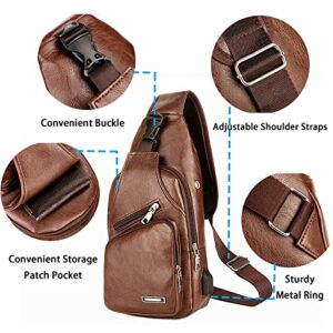 Crossbody Backpack for Men Women ,Sling Bag for Men Sling Backpack with USB Charging Port Sling Backpack Hiking Backpack Multipurpose Crossbody Chest Bag For Hiking Camping Outdoor Travel Brown