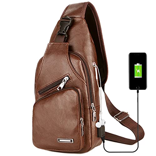 Crossbody Backpack for Men Women ,Sling Bag for Men Sling Backpack with USB Charging Port Sling Backpack Hiking Backpack Multipurpose Crossbody Chest Bag For Hiking Camping Outdoor Travel Brown