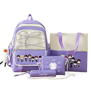 alikpop backpack jimin suga jin taehyung v jungkook korean casual backpack daypack laptop college bag bookbag school backpack (pink1)