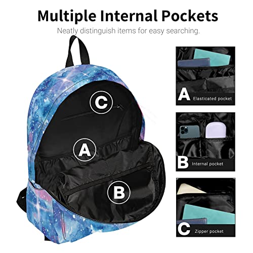 Blue Galaxy Backpack, Lightweight Galaxy Bookbag, Outdoor Work Travel Laptop Shoulder Bag, Durable Daypack for Boys Girls Teens Women (Galaxy)