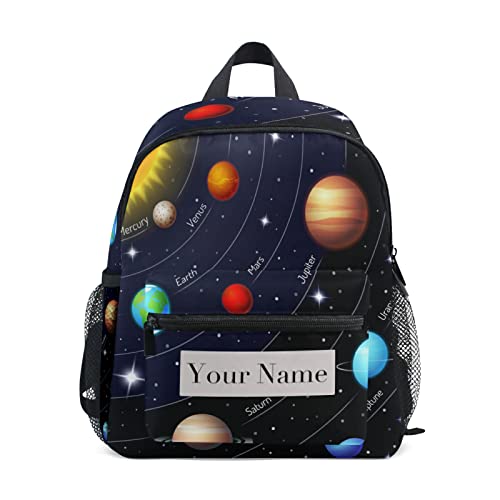 Custom Universe Solar System Kids Backpack for Girls Boys, Space Planets Toddler Casual Daypack Backpacks, Personalized with Kid's Name Preschool School Bag, Children Travel Bookbag with Chest Strap