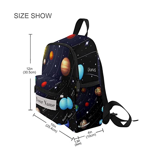 Custom Universe Solar System Kids Backpack for Girls Boys, Space Planets Toddler Casual Daypack Backpacks, Personalized with Kid's Name Preschool School Bag, Children Travel Bookbag with Chest Strap