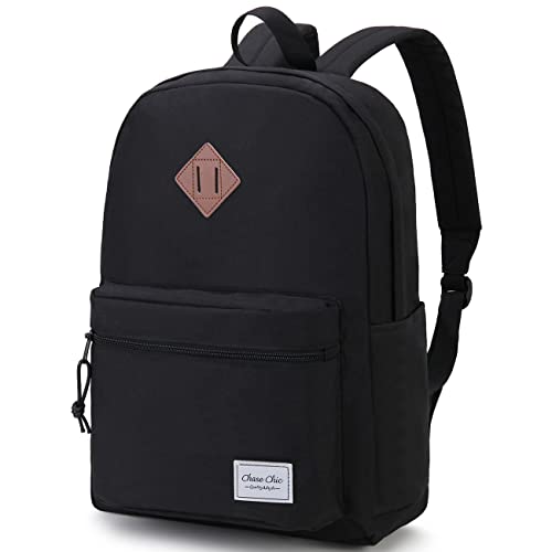 School Backpack, Chase Chic Casual Backpack Black Unisex Classic Lightweight Water Resistant Rucksack Travel Backpack Fits 15.6 Inch Laptop