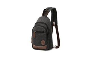 imyth small retro canvas sling bag, 2 in 1 messenger bag and casual shoulder backpack applicable for women and men hiking chest bag(black)