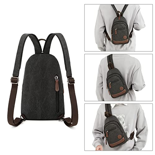 Imyth Small Retro Canvas Sling Bag, 2 In 1 Messenger Bag and Casual Shoulder Backpack Applicable for Women and Men Hiking Chest Bag(Black)