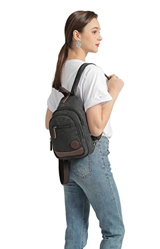 Imyth Small Retro Canvas Sling Bag, 2 In 1 Messenger Bag and Casual Shoulder Backpack Applicable for Women and Men Hiking Chest Bag(Black)