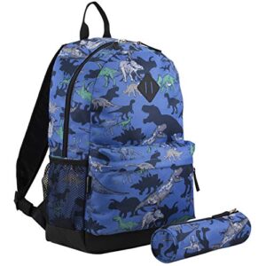 eastsport dome backpack with free pencil case, blue/dinosaur print