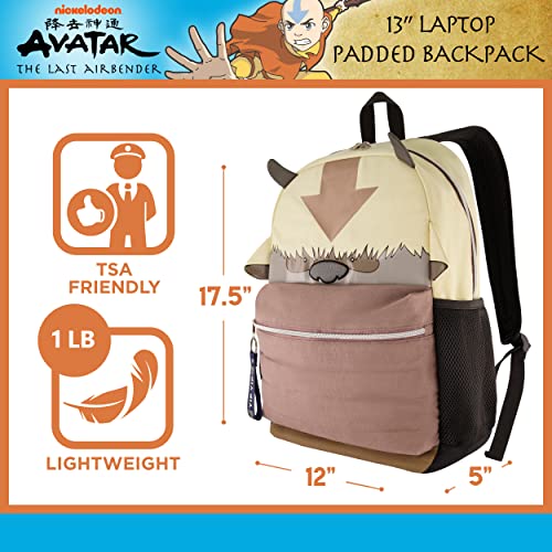 Concept One Avatar The Last Airbender 13 Inch Sleeve Laptop Backpack, Appa Yip Yip Padded Computer Bag for Commute or Travel, Multi, Brown