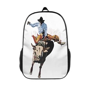 rodeo 3d waterproof lightweight bookbags,cowboy bucking bull western sports american, 17″ bag travel backpack full size zipper bag for boys girls,rust beige