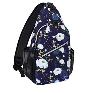 mosiso sling backpack, multipurpose travel hiking daypack pasqueflower rope crossbody shoulder bag, blue