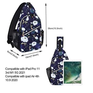 MOSISO Sling Backpack, Multipurpose Travel Hiking Daypack Pasqueflower Rope Crossbody Shoulder Bag, Blue