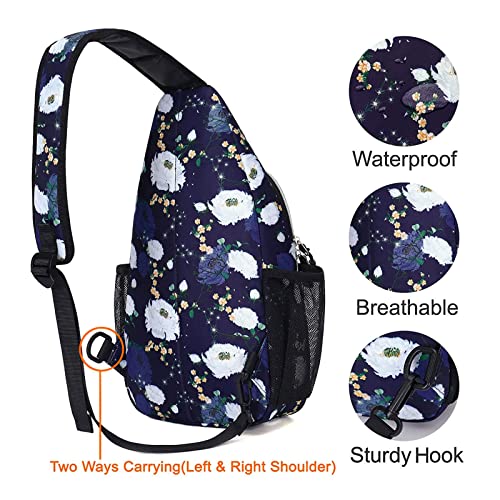 MOSISO Sling Backpack, Multipurpose Travel Hiking Daypack Pasqueflower Rope Crossbody Shoulder Bag, Blue