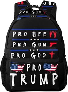 pro life pro gun pro god pro trump laptop backpack school bookbag, polyester anti-theft stylish casual daypack bag with luggage strap, travel business college school bookbag