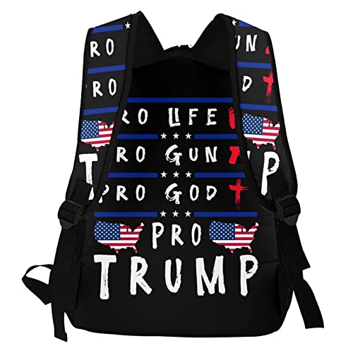 Pro Life Pro Gun Pro God Pro Trump Laptop Backpack School Bookbag, Polyester Anti-Theft Stylish Casual Daypack Bag with Luggage Strap, Travel Business College School Bookbag