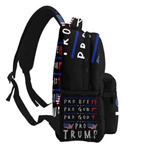 Pro Life Pro Gun Pro God Pro Trump Laptop Backpack School Bookbag, Polyester Anti-Theft Stylish Casual Daypack Bag with Luggage Strap, Travel Business College School Bookbag